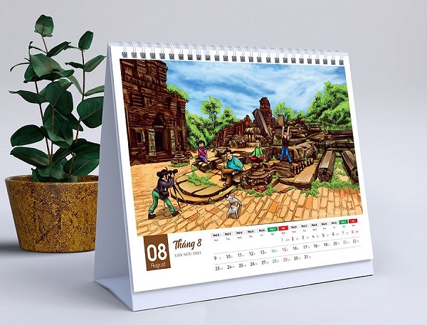 Mẫu lịch để bàn chữ A chủ đề phong cảnh